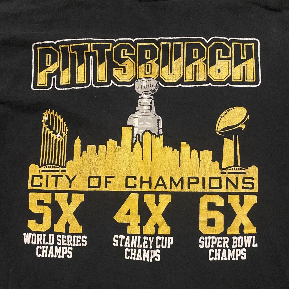 Vintage Pittsburgh Steelers Shirt 5X Champs 4X Cup Champs 6X Bowl Champs‎ Sz Lg